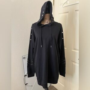 Missguided Black heavyweight long oversized Hoodie Grommet studded  large 12